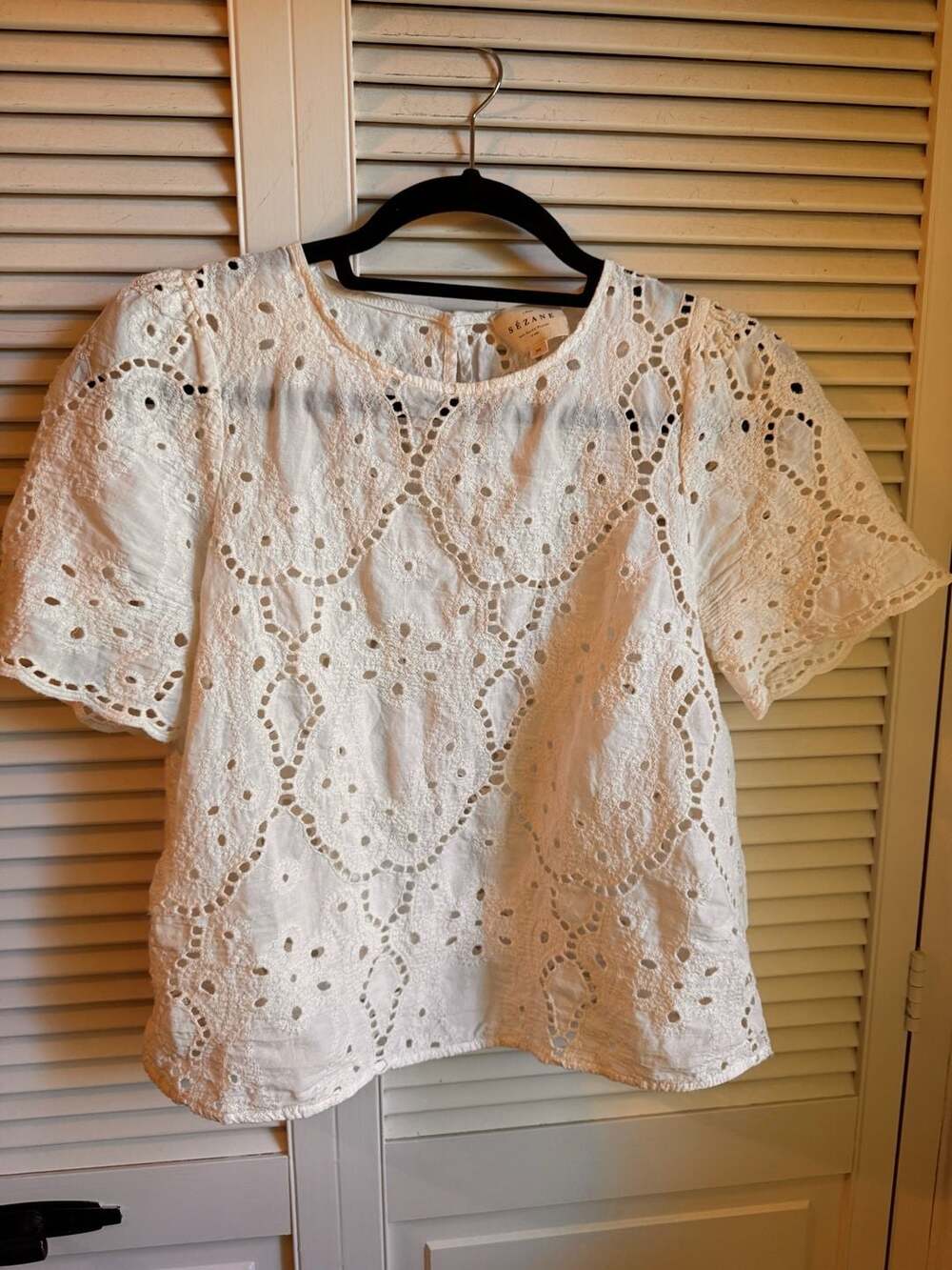 Sézane White Embroidered Eyelet Short Sleeve Blouse Size 36